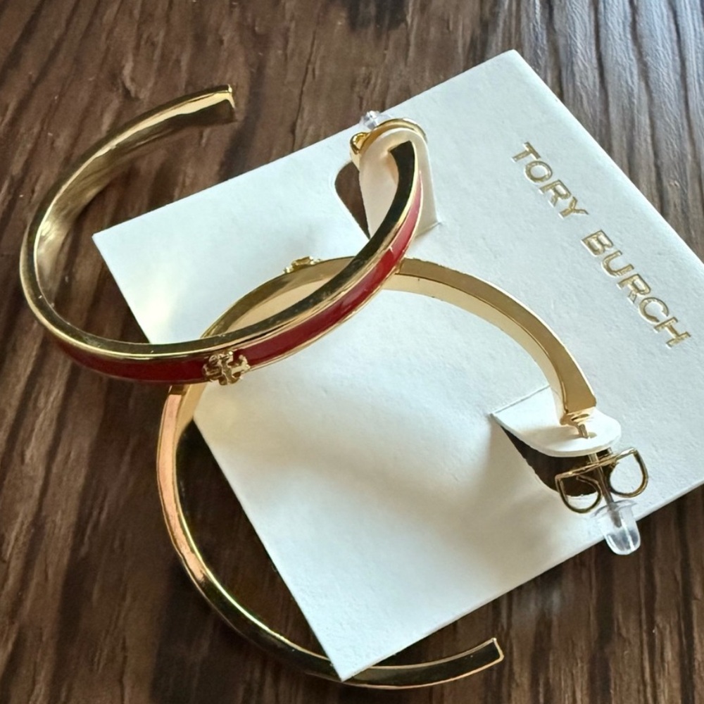 Gold and Red Hoop Earrings - Picture 6 of 7
